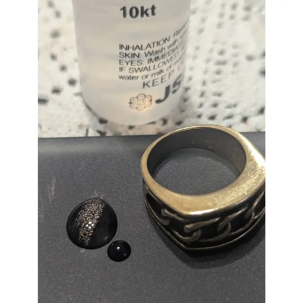 Vintage Castings on Parade Chain Link Ring Size 7.5 Black Enamel Gold Plated